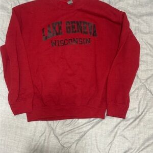 Gildan Red Crewneck Sweater with Lake Geneva Wisconsin Print